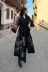 AISHA Model Uzun Çiçek Desenli Transparan Siyah Kimono Üst