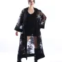 AISHA Model Uzun Çiçek Desenli Transparan Siyah Kimono Üst