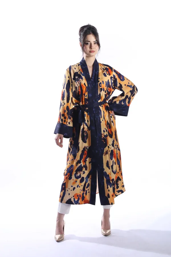 FELIN Model Uzun LEOPAR Baskılı Kimono Üst