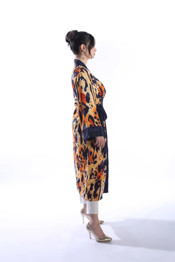 FELIN Model Uzun LEOPAR Baskılı Kimono Üst