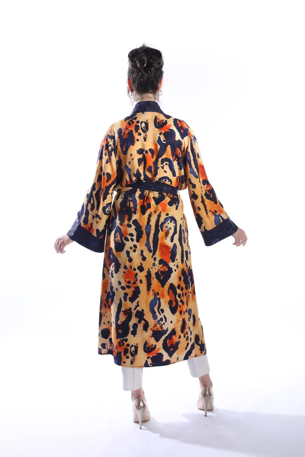 FELIN Model Uzun LEOPAR Baskılı Kimono Üst