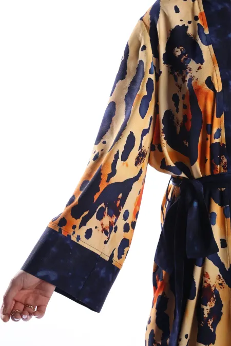 FELIN Model Uzun LEOPAR Baskılı Kimono Üst