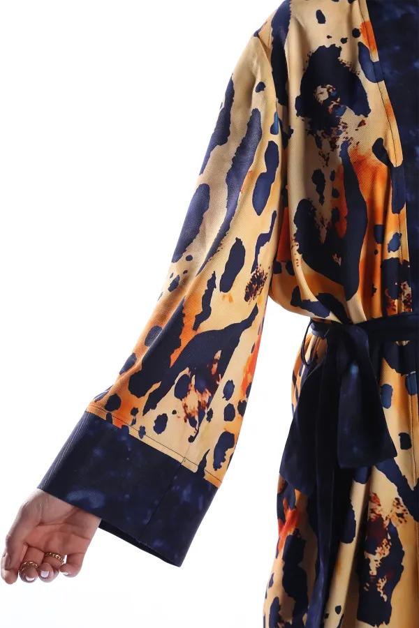 FELIN Model Uzun LEOPAR Baskılı Kimono Üst