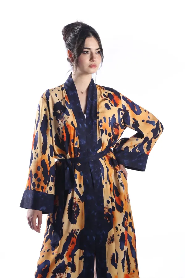 FELIN Model Uzun LEOPAR Baskılı Kimono Üst