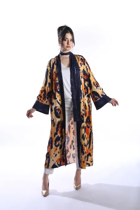 FELIN Model Uzun LEOPAR Baskılı Kimono Üst