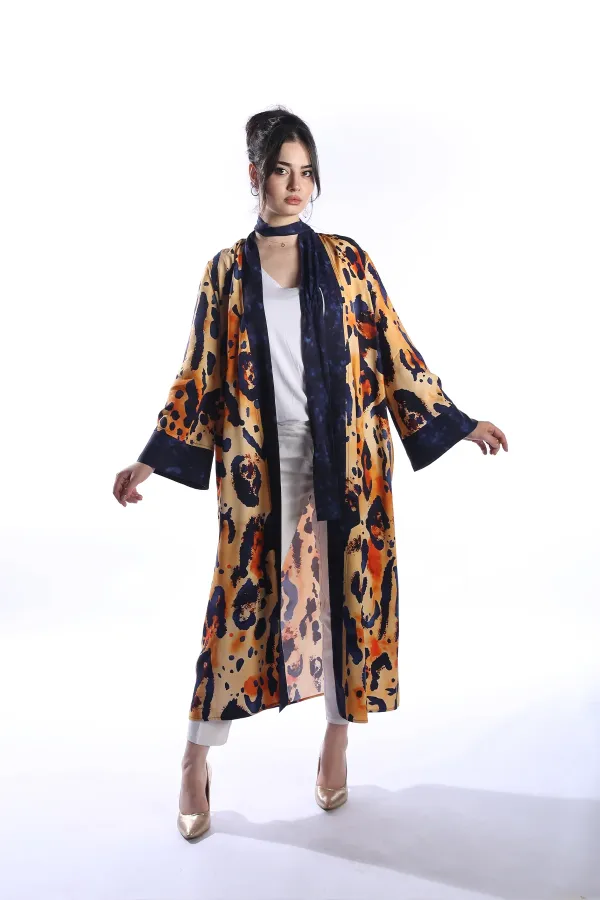 FELIN Model Uzun LEOPAR Baskılı Kimono Üst