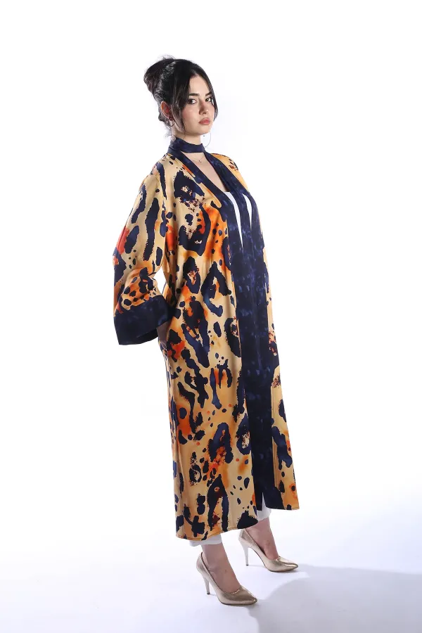 FELIN Model Uzun LEOPAR Baskılı Kimono Üst