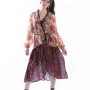 GIPSY ORANGE Model Çiçek Desenli Yaka ve Eteği Fırfırlı Uzun Kimono Elbise