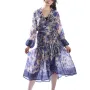 GIPSY LILAC Model Çiçek Desenli Yaka ve Eteği Fırfırlı Uzun Kimono Elbise