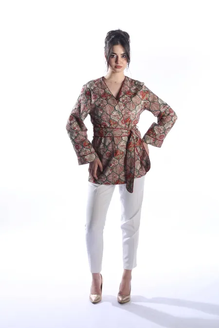 OTTOMAN JACQUARD CEKET Model Jakarlı Otantik Osmanlı Desenli Kısa Kemerli Ceket