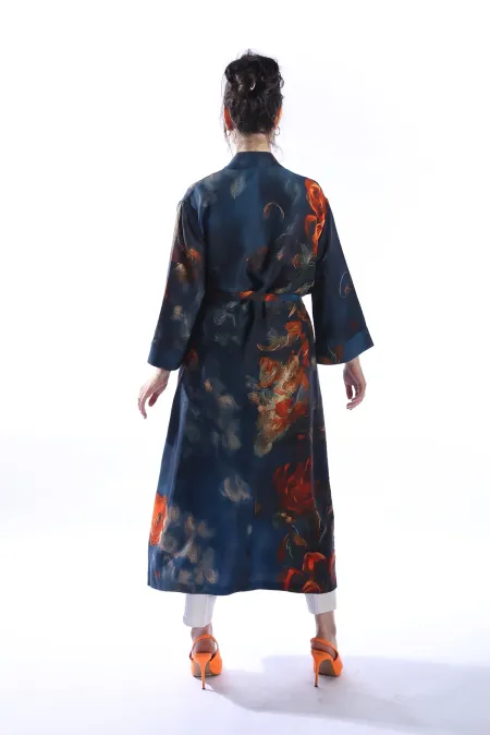 ZAHRA Model Uzun Çiçek Baskılı Kimono Üst