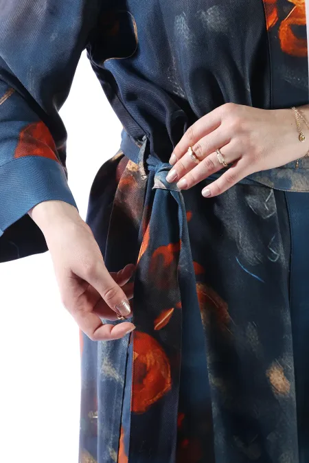ZAHRA Model Uzun Çiçek Baskılı Kimono Üst