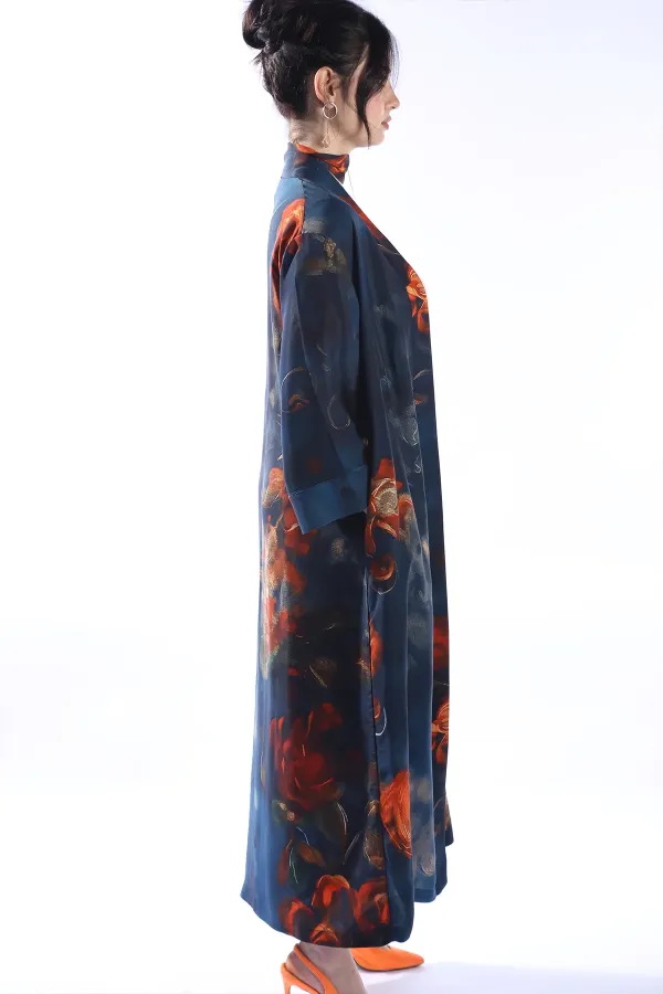 ZAHRA Model Uzun Çiçek Baskılı Kimono Üst