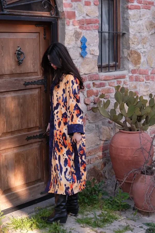 FELIN Model Uzun LEOPAR Baskılı Kimono Üst