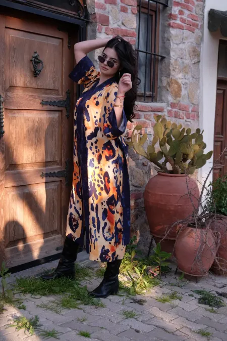 FELIN Model Uzun LEOPAR Baskılı Kimono Üst